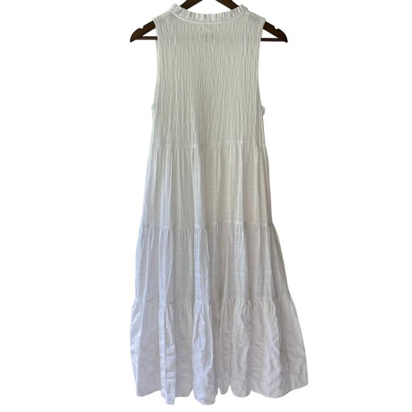Women’s White Tiered Midi Dress Size S Gauze Cotton Button Front Trad Wife Boho - Picture 3 of 9